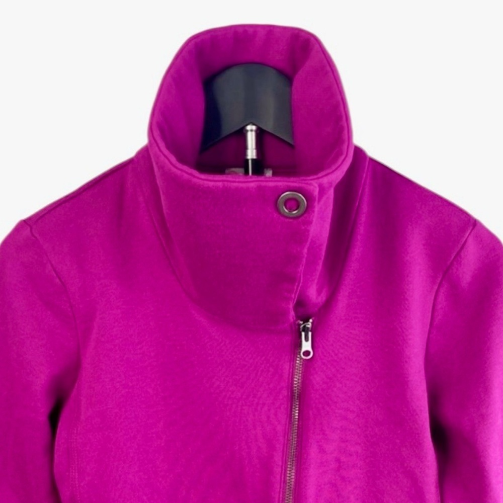 Talbots Petite Magenta Pink Asymmetrical Zip Fleece Moto Jacket Size MP - Picture 4 of 12